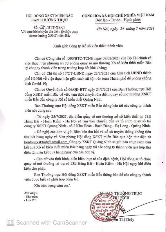 Văn bản Hội Đồng XSMB thông báo lịch quay số Văn bản Hội Đồng XSMB thông báo lịch quay số