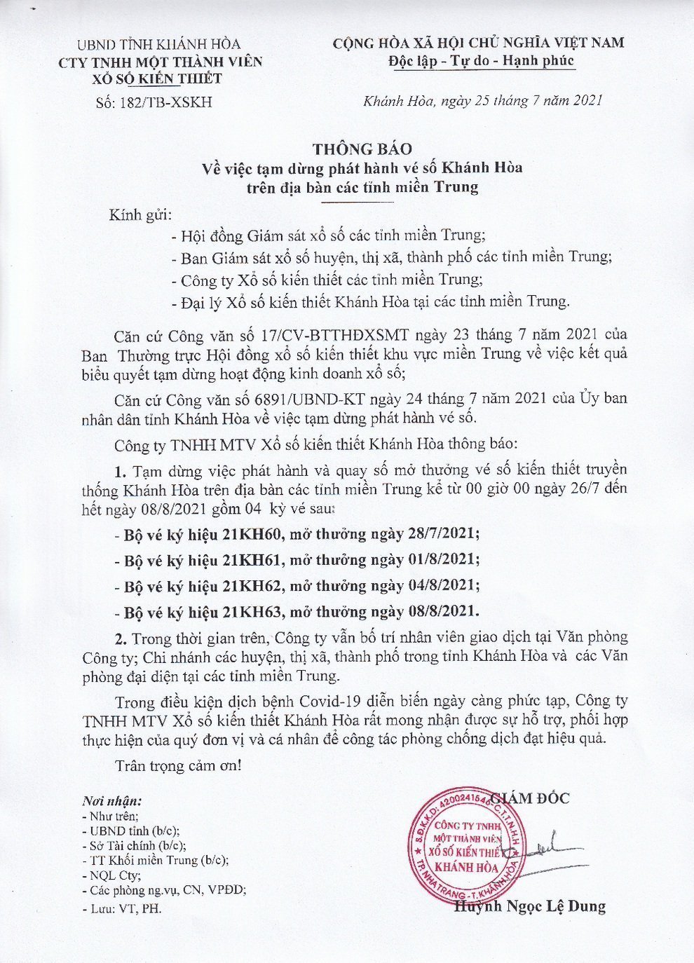 Xổ số Khánh Hòa không quay số kỳ quay ngày 8/8/2021 Xổ số Khánh Hòa không quay số kỳ quay ngày 8/8/2021