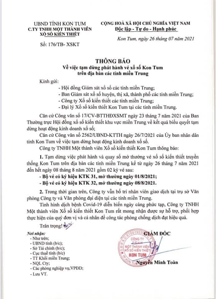 Công ty XSKT Kon Tum thông báo ngừng quay số Công ty XSKT Kon Tum thông báo ngừng quay số