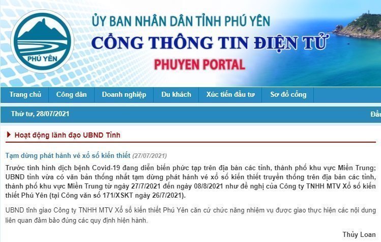 UBND Phú Yên thông báo ngừng quay xổ số UBND Phú Yên thông báo ngừng quay xổ số