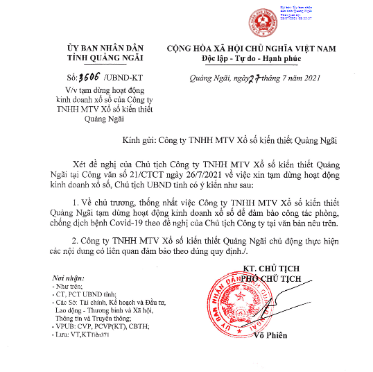 Công ty XSKT Quảng Ngãi thông báo ngừng quay số Công ty XSKT Quảng Ngãi thông báo ngừng quay số