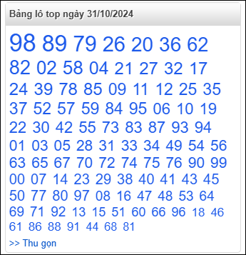 Bảng lô top - số nóng miền Bắc 31/10/2024