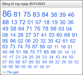 Bảng lô top - số nóng miền Bắc 26/11/2025