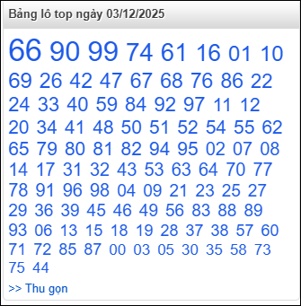 Bảng lô top - số nóng miền Bắc 03/12/2025